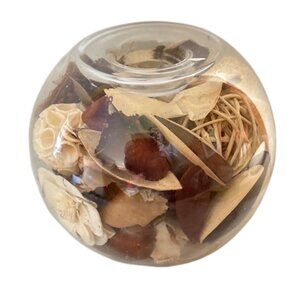 Clear Glass Potpourri Bowl With Tealight Holder Dried Botanicals & Accent